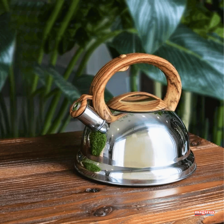 CHALEIRA INOX COM ALÇA BAMBU