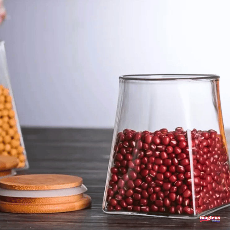 POTE DE VIDRO BOROSSILICATO SCALENE TAMPA BAMBU 560 ml