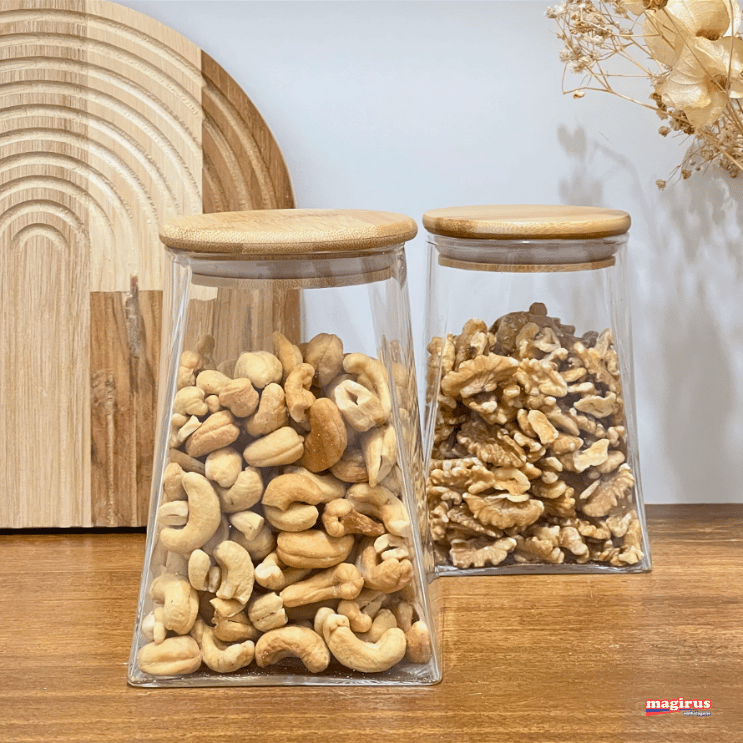 POTE DE VIDRO BOROSSILICATO SCALENE TAMPA BAMBU 940 ml