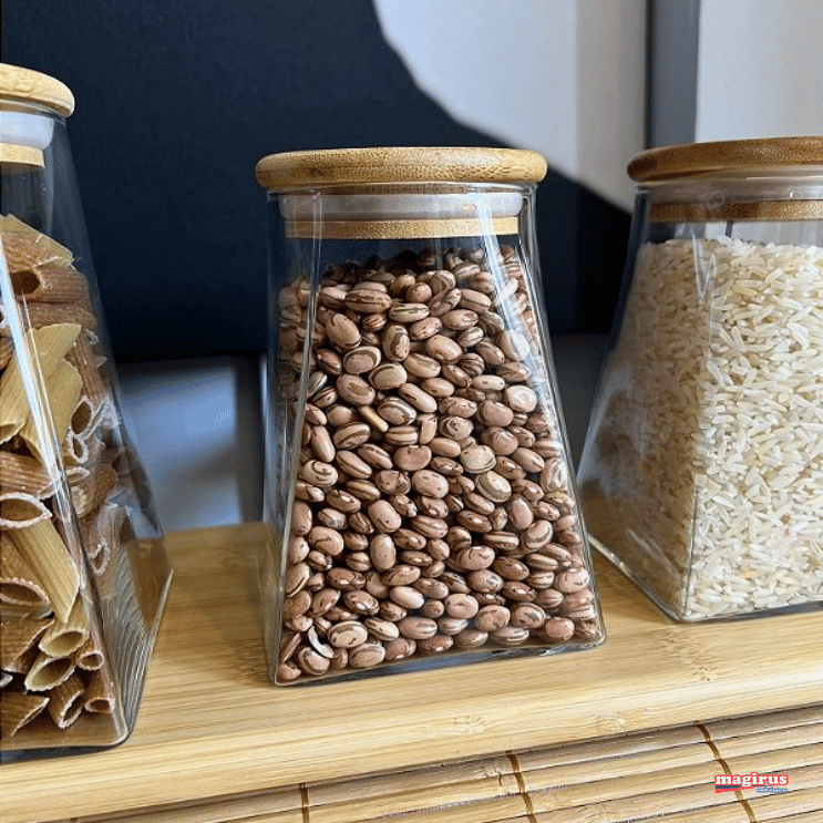 POTE DE VIDRO BOROSSILICATO SCALENE TAMPA BAMBU 940 ml